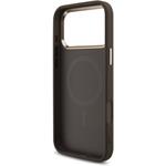 Guess PU Leather 4G Strass Triangle Logo Gold Frame MagSafe kryt pre iPhone 18 Pro Max, hnedý