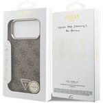 Guess PU Leather 4G Strass Triangle Logo Gold Frame MagSafe kryt pre iPhone 18 Pro Max, hnedý