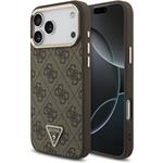 Guess PU Leather 4G Strass Triangle Logo Gold Frame MagSafe kryt pre iPhone 18 Pro Max, hnedý