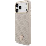Guess PU Leather 4G Strass Triangle Logo Gold Frame MagSafe kryt pre iPhone 18 Pro Max, ružový