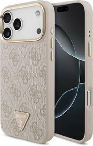 Guess PU Leather 4G Strass Triangle Logo Gold Frame MagSafe kryt pre iPhone 18 Pro Max, ružový