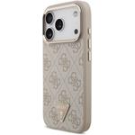 Guess PU Leather 4G Strass Triangle Logo Gold Frame MagSafe kryt pre iPhone 18 Pro, ružový