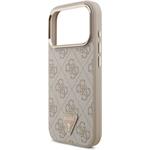 Guess PU Leather 4G Strass Triangle Logo Gold Frame MagSafe kryt pre iPhone 18 Pro, ružový