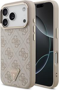 Guess PU Leather 4G Strass Triangle Logo Gold Frame MagSafe kryt pre iPhone 18 Pro, ružový