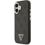 Guess PU Leather 4G Triangle Logo Gold Frame MagSafe kryt pre iPhone 17, čierny