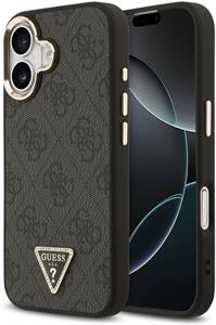 Guess PU Leather 4G Triangle Logo Gold Frame MagSafe kryt pre iPhone 17, čierny