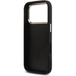 Guess PU Leather 4G Triangle Logo Gold Frame MagSafe kryt pre iPhone 17 Pro, čierny