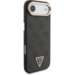 Guess PU Leather 4G Triangle Logo Gold Frame MagSafe kryt pre iPhone Air, čierny