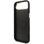 Guess PU Leather 4G Triangle Logo Gold Frame MagSafe kryt pre iPhone Air, čierny