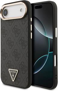 Guess PU Leather 4G Triangle Logo Gold Frame MagSafe kryt pre iPhone Air, čierny