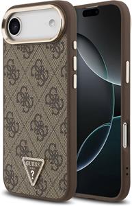 Guess PU Leather 4G Triangle Logo Gold Frame MagSafe kryt pre iPhone Air, hnedý