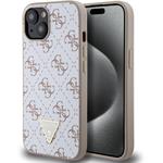 Guess PU Leather 4G Triangle Metal Logo kryt pre iPhone 15, biely