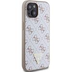 Guess PU Leather 4G Triangle Metal Logo kryt pre iPhone 15, biely