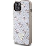 Guess PU Leather 4G Triangle Metal Logo kryt pre iPhone 15, biely