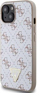 Guess PU Leather 4G Triangle Metal Logo kryt pre iPhone 15, biely
