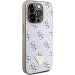 Guess PU Leather 4G Triangle Metal Logo kryt pre iPhone 15 Pro, biely