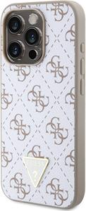Guess PU Leather 4G Triangle Metal Logo kryt pre iPhone 15 Pro, biely