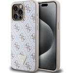 Guess PU Leather 4G Triangle Metal Logo kryt pre iPhone 15 Pro Max, biely