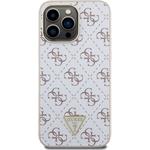 Guess PU Leather 4G Triangle Metal Logo kryt pre iPhone 15 Pro Max, biely