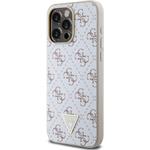 Guess PU Leather 4G Triangle Metal Logo kryt pre iPhone 15 Pro Max, biely