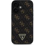 Guess PU Leather 4G Triangle Metal Logo kryt pre iPhone 16, čierny