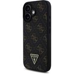 Guess PU Leather 4G Triangle Metal Logo kryt pre iPhone 16, čierny