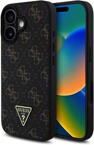 Guess PU Leather 4G Triangle Metal Logo kryt pre iPhone 16, čierny