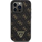 Guess PU Leather 4G Triangle Metal Logo kryt pre iPhone 16 Pro, čierny