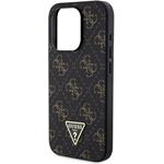 Guess PU Leather 4G Triangle Metal Logo kryt pre iPhone 16 Pro, čierny