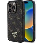 Guess PU Leather 4G Triangle Metal Logo kryt pre iPhone 16 Pro, čierny