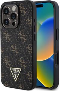 Guess PU Leather 4G Triangle Metal Logo kryt pre iPhone 16 Pro, čierny