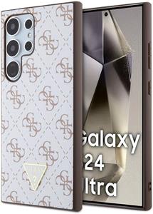 Guess PU Leather 4G Triangle Metal Logo kryt pre Samsung Galaxy S24 Ultra, biely