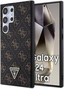 Guess PU Leather 4G Triangle Metal Logo kryt pre Samsung Galaxy S24 Ultra, čierny