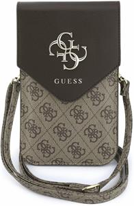 Guess PU Leather+Grained 4G Metal Logo, taška na telefón, hnedá