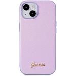 Guess PU Leather Iridescent Metal Script kryt pre iPhone 15, fialový