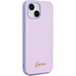 Guess PU Leather Iridescent Metal Script kryt pre iPhone 15, fialový