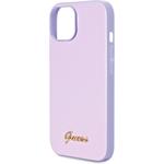 Guess PU Leather Iridescent Metal Script kryt pre iPhone 15, fialový