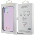 Guess PU Leather Iridescent Metal Script kryt pre iPhone 15, fialový