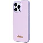 Guess PU Leather Iridescent Metal Script kryt pre iPhone 15 Pro Max, fialový