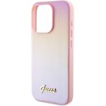 Guess PU Leather Iridescent Metal Script kryt pre iPhone 15 Pro Max, ružový