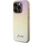 Guess PU Leather Iridescent Metal Script kryt pre iPhone 15 Pro Max, zlatý