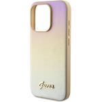 Guess PU Leather Iridescent Metal Script kryt pre iPhone 15 Pro Max, zlatý