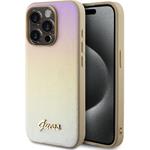 Guess PU Leather Iridescent Metal Script kryt pre iPhone 15 Pro Max, zlatý