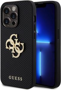 Guess PU Perforated 4G Glitter Metal Logo kryt pre iPhone 14 Pro Max, čierny