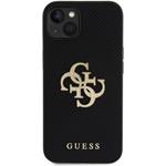 Guess PU Perforated 4G Glitter Metal Logo kryt pre iPhone 15, čierny