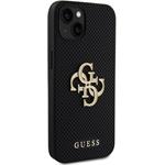 Guess PU Perforated 4G Glitter Metal Logo kryt pre iPhone 15, čierny