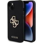 Guess PU Perforated 4G Glitter Metal Logo kryt pre iPhone 15, čierny