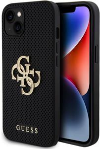 Guess PU Perforated 4G Glitter Metal Logo kryt pre iPhone 15, čierny