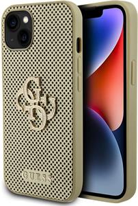 Guess PU Perforated 4G Glitter Metal Logo kryt pre iPhone 15, zlatý