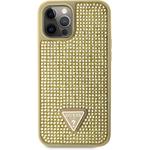 Guess Rhinestones Triangle Metal Logo kryt pre iPhone 12 Pro Max, zlatý